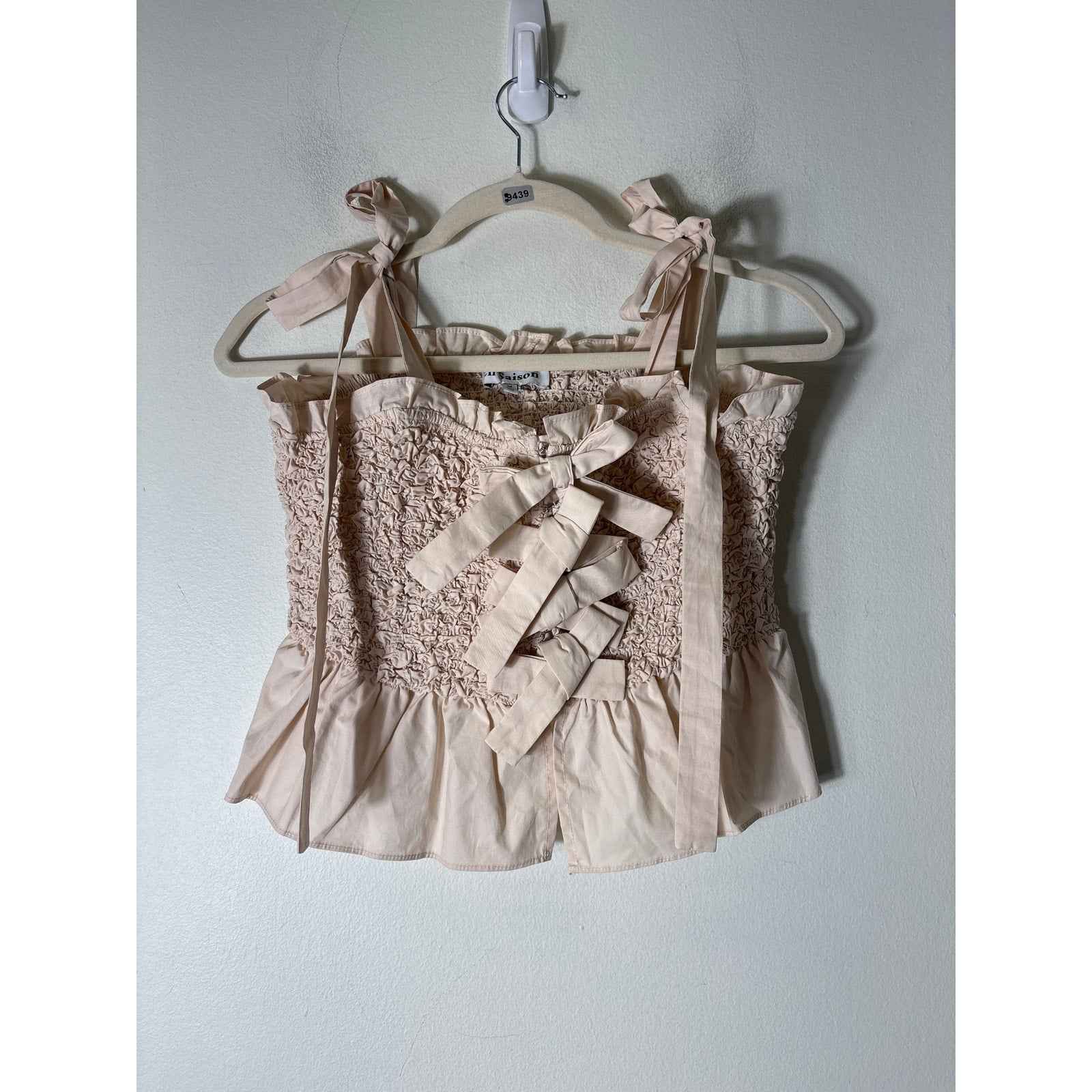 En Saison Cream SMOCKED CAMI Top with Multi-Bow Detailing Sz M