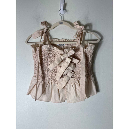 En Saison Cream SMOCKED CAMI Top with Multi-Bow Detailing Sz M
