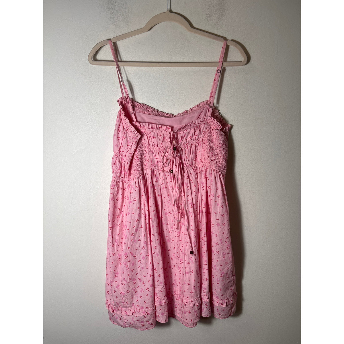 Free People Pink Cherry Cotton Spaghetti Strap Mini Dress Sz S