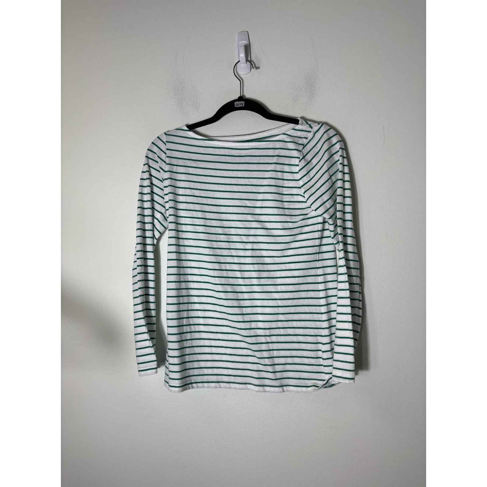 Ann Mashburn White Green Stripe Cotton Long Sleeve Shirt Sz S