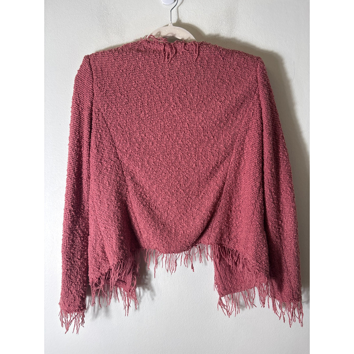 IRO Duty Pink Long Sleeve Textured Open Front Cropped Cardigan Sz 36