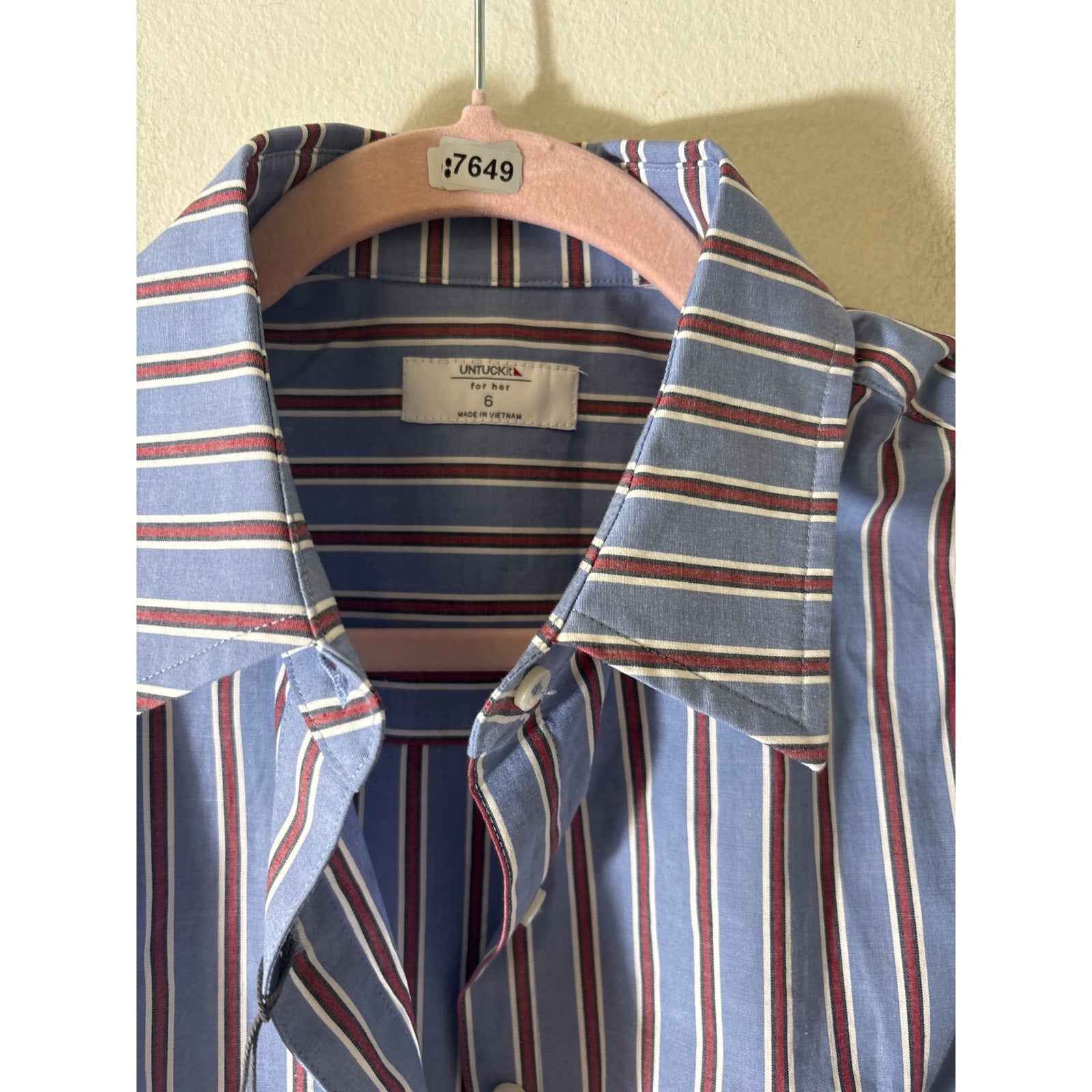 NWT Untuckit Tess Blue Regular Fit Blue and Red Stripe Shirt Dress Sz 6