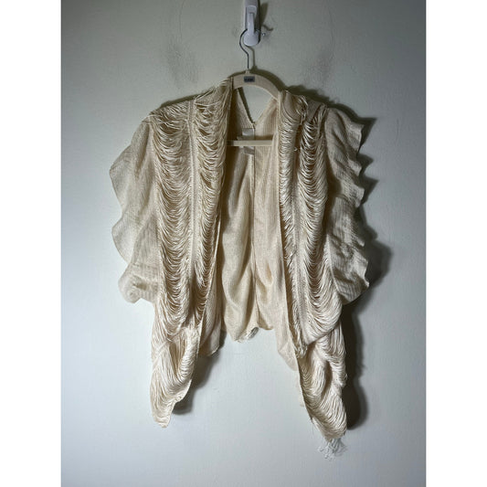 Alexis Ivory Flutter Sleeve Cardigan with Fringe Sz OS