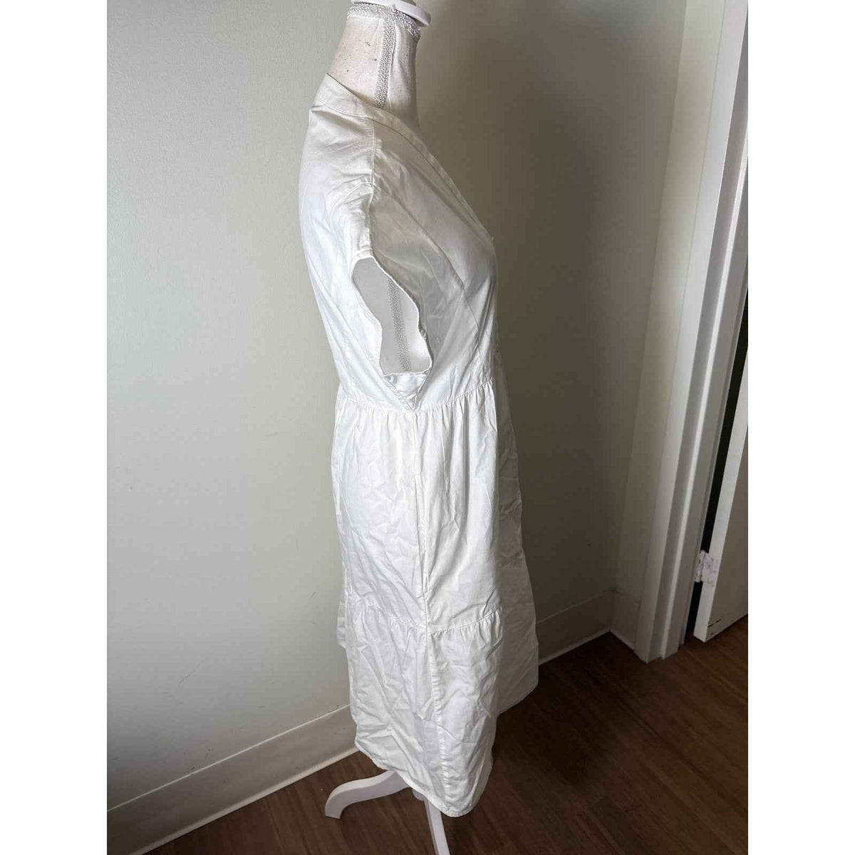 Frances Valentine White Cotton V Neck Button Up Midi Sz S
