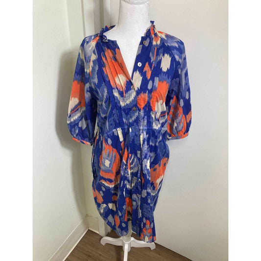 Banjanan Blue/Orange Midi Ikat Dress Sz S