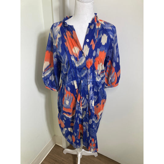 Banjanan Blue/Orange Midi Ikat Dress Sz S