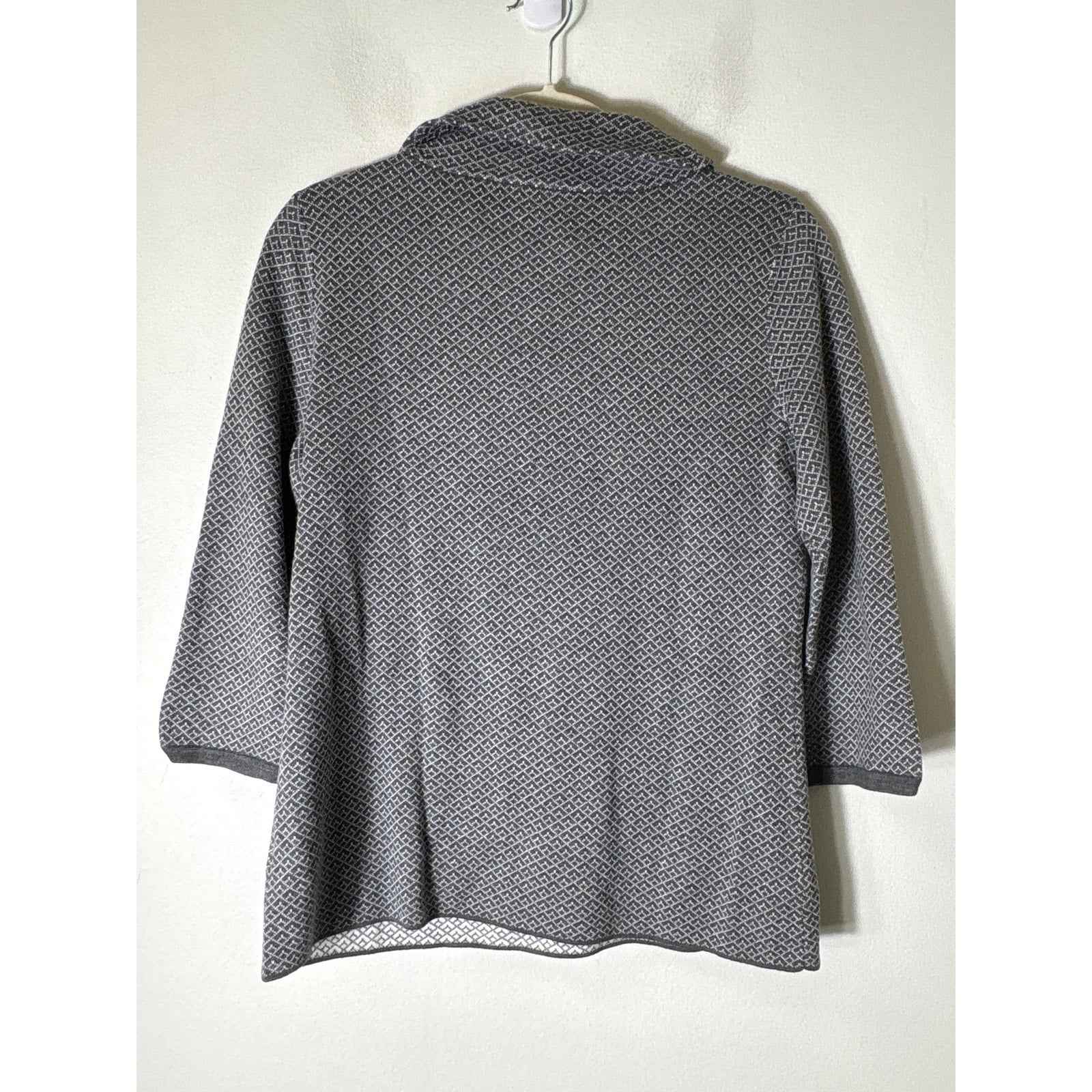 Talbots Gray and White Print Long Sleeve Mock neck Sweater Sz PM