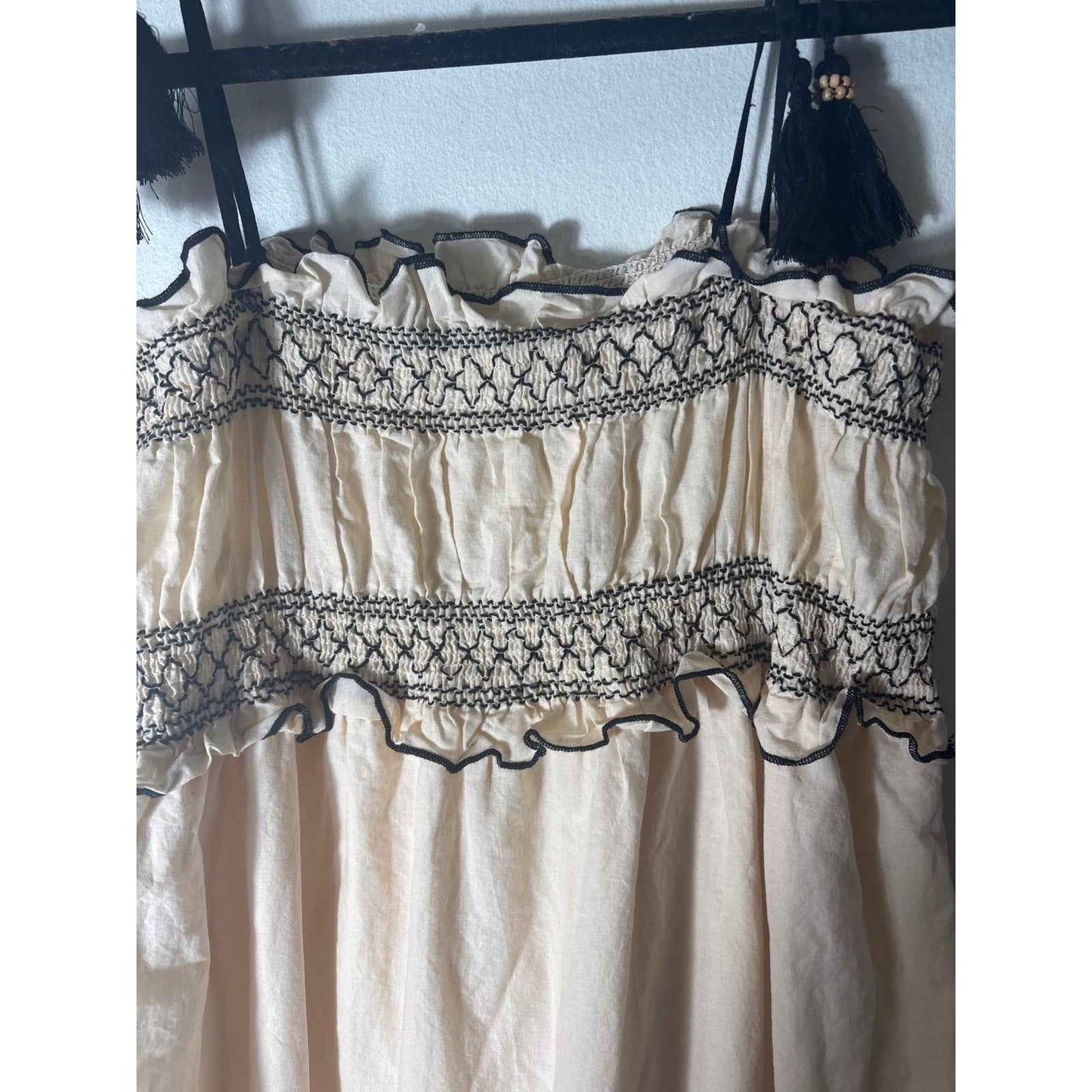 Zara Cream Colored Sleeveless Embroidered Cotton Sundress Sz S