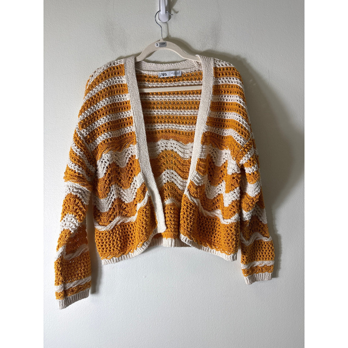 Zara Crochet Orange and Beige Stripe Open Cardigan Sz 6
