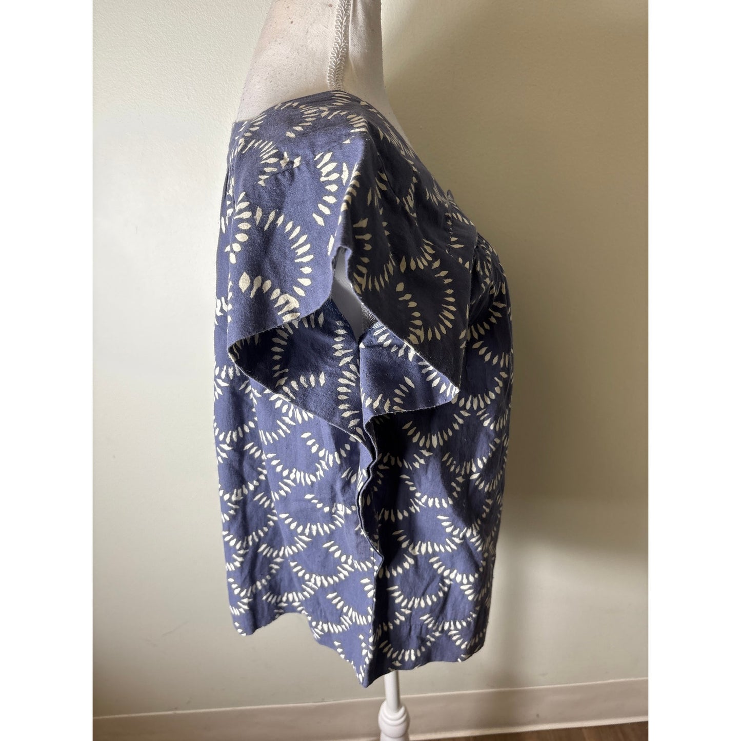 Mirth Blue and White Block Print Cotton Top Sz XS