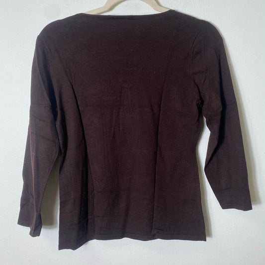 Etcetera Brown V Neck 3/4 Sleeve Sweater Size Medium