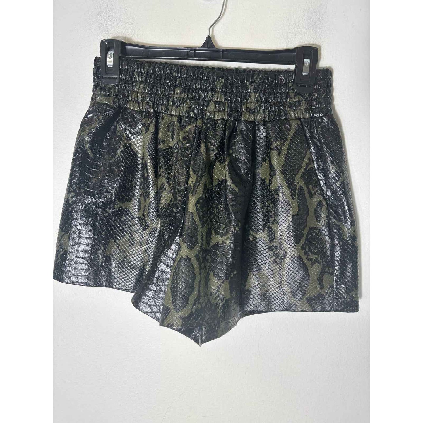 Ramy Brook Black/Olive Green Faux Snake Skin Shorts Sz S