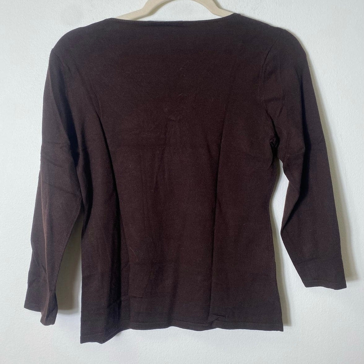 Etcetera Brown V-neck Silver Bar 3/4 Sleeve Sweater Sz M