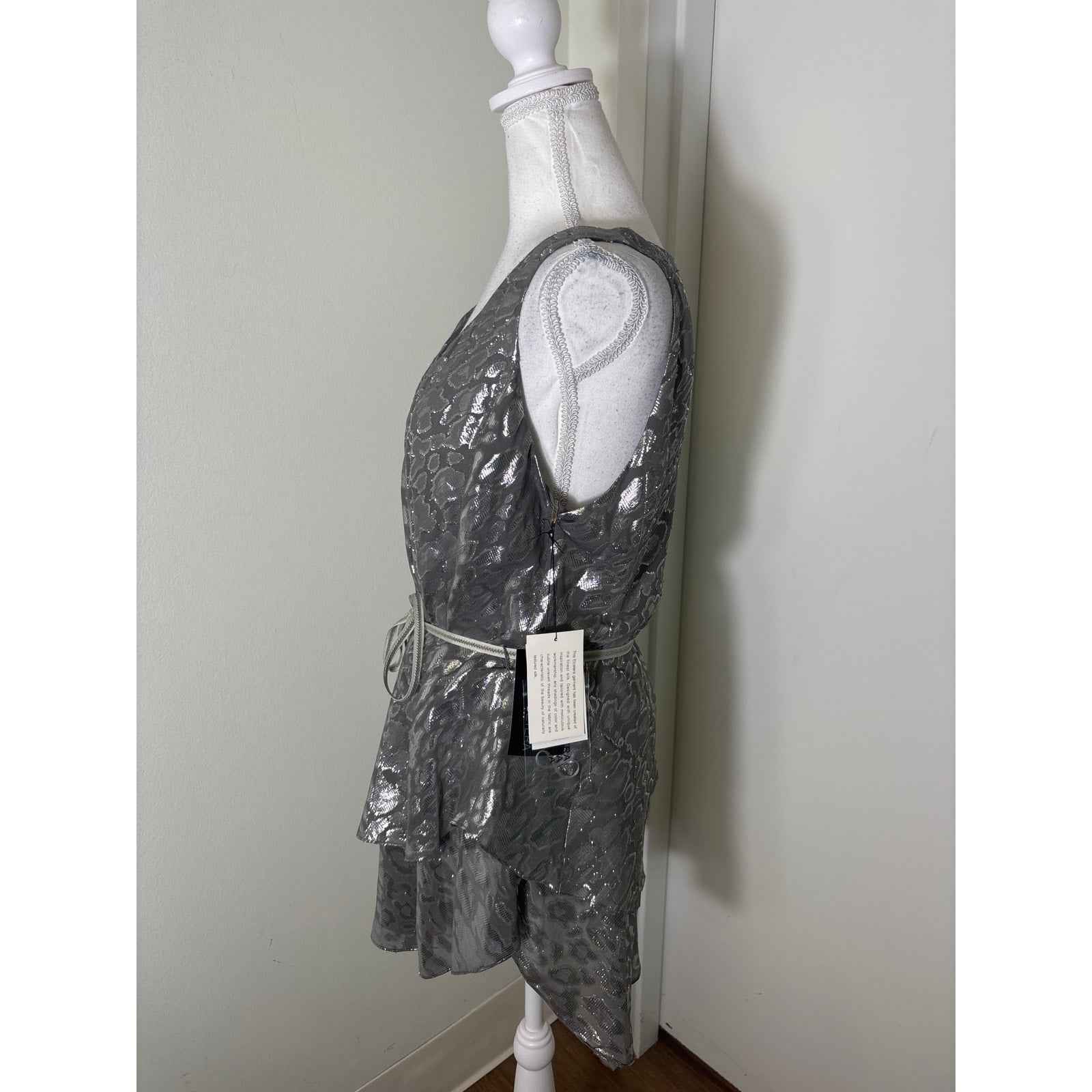 NWT Etcetera Gray Silver Sleeveless Layered Cocktail Top Sz 14