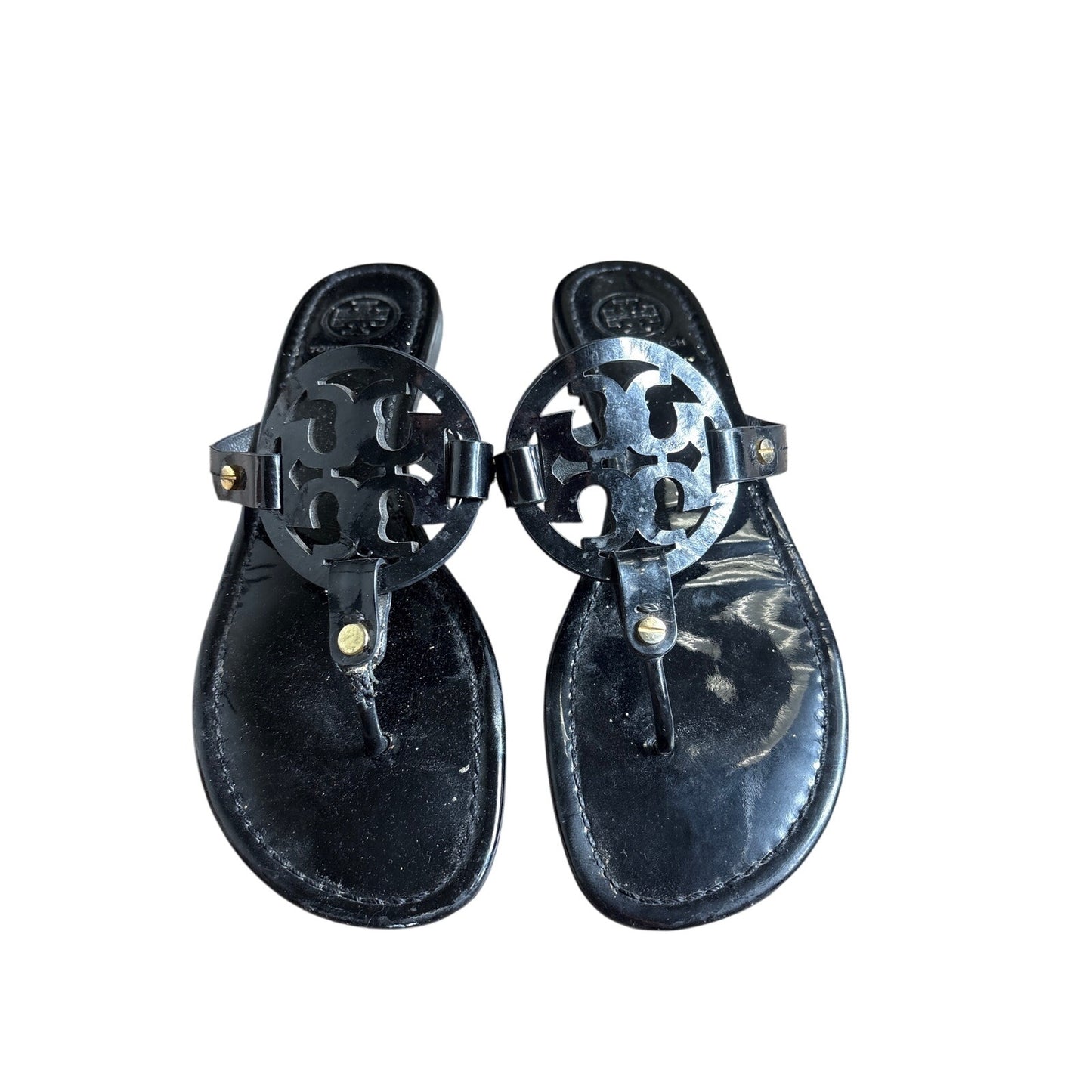 Tory Burch Black Patent Thong Flat Sandals Sz 9