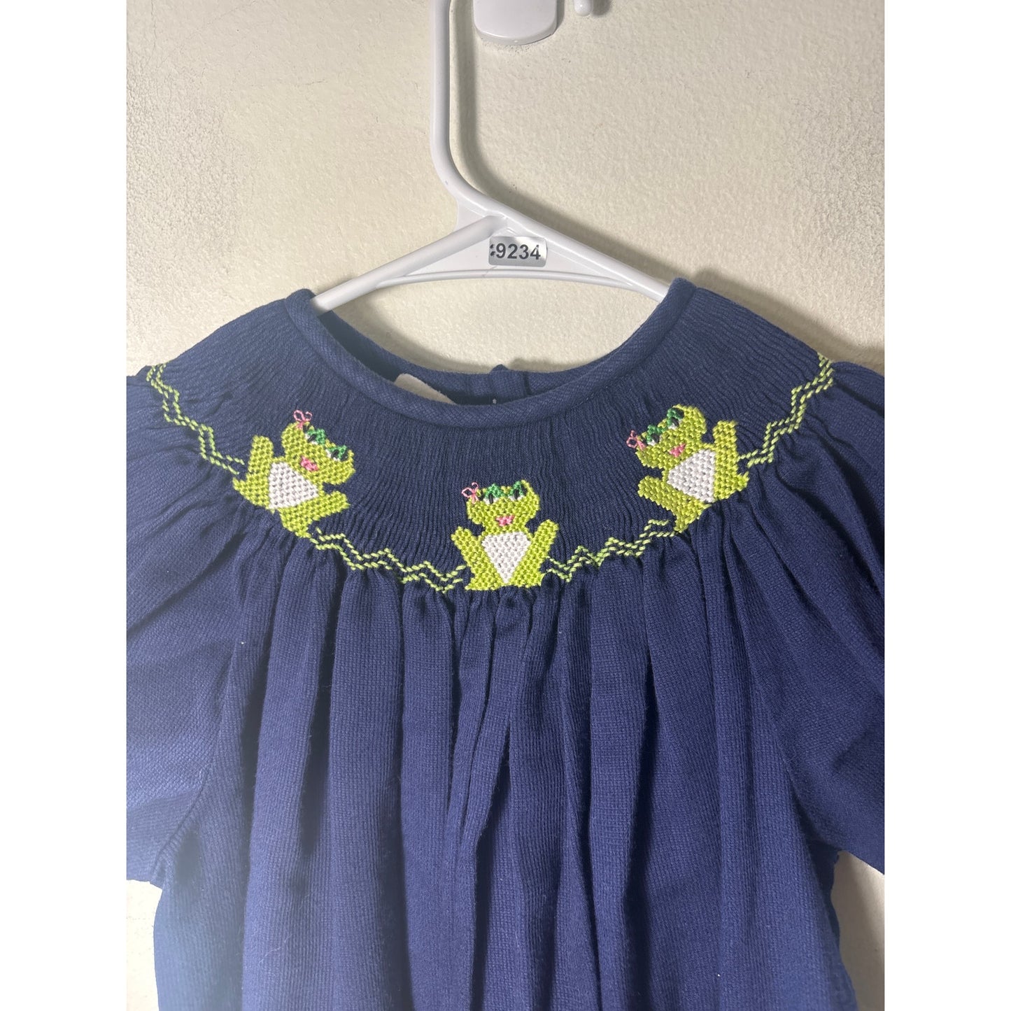 Girls Vintage Amanda Remembered Navy Smocked Frog Dress Sz 6x
