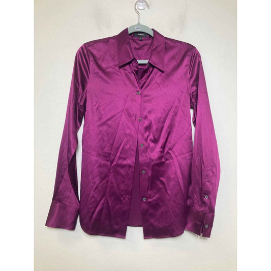 Theory Magenta Long Sleeve Silk Button Up Shirt Sz M