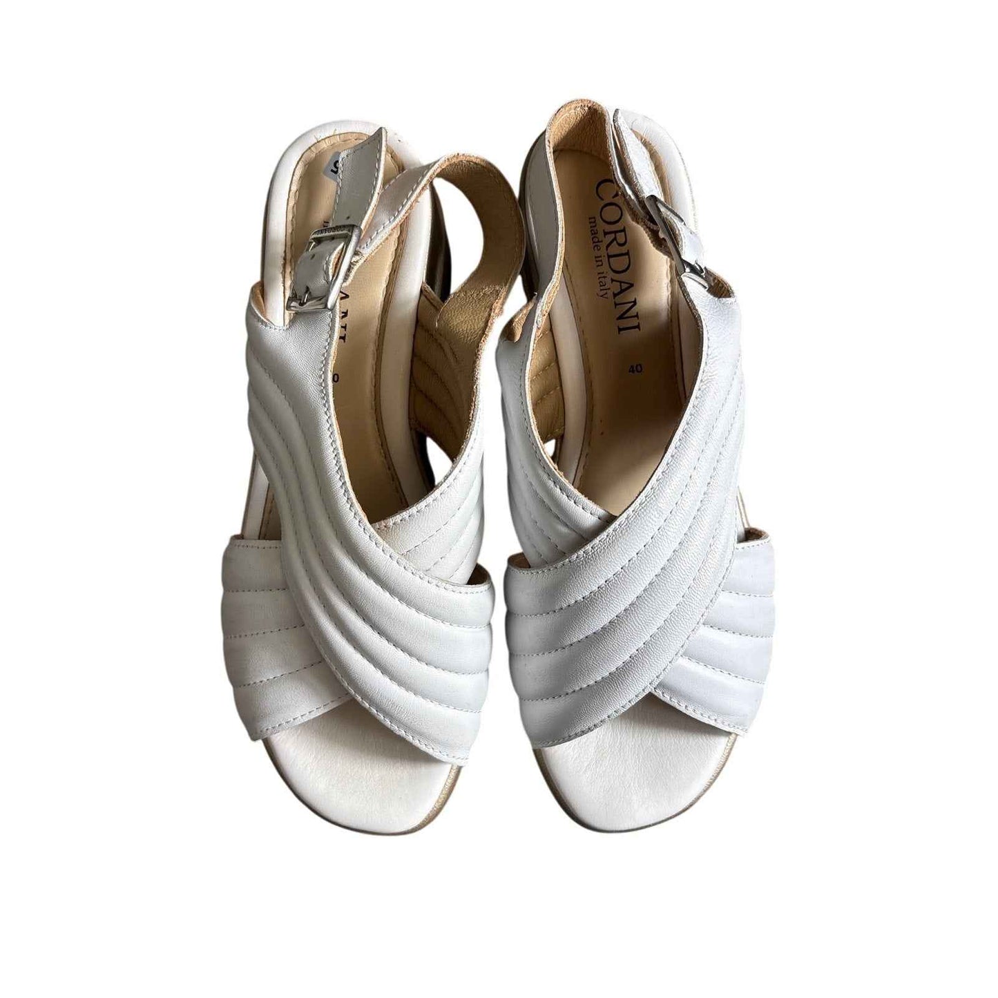 Cordani White Gold Platform Leather Slide Sz 40