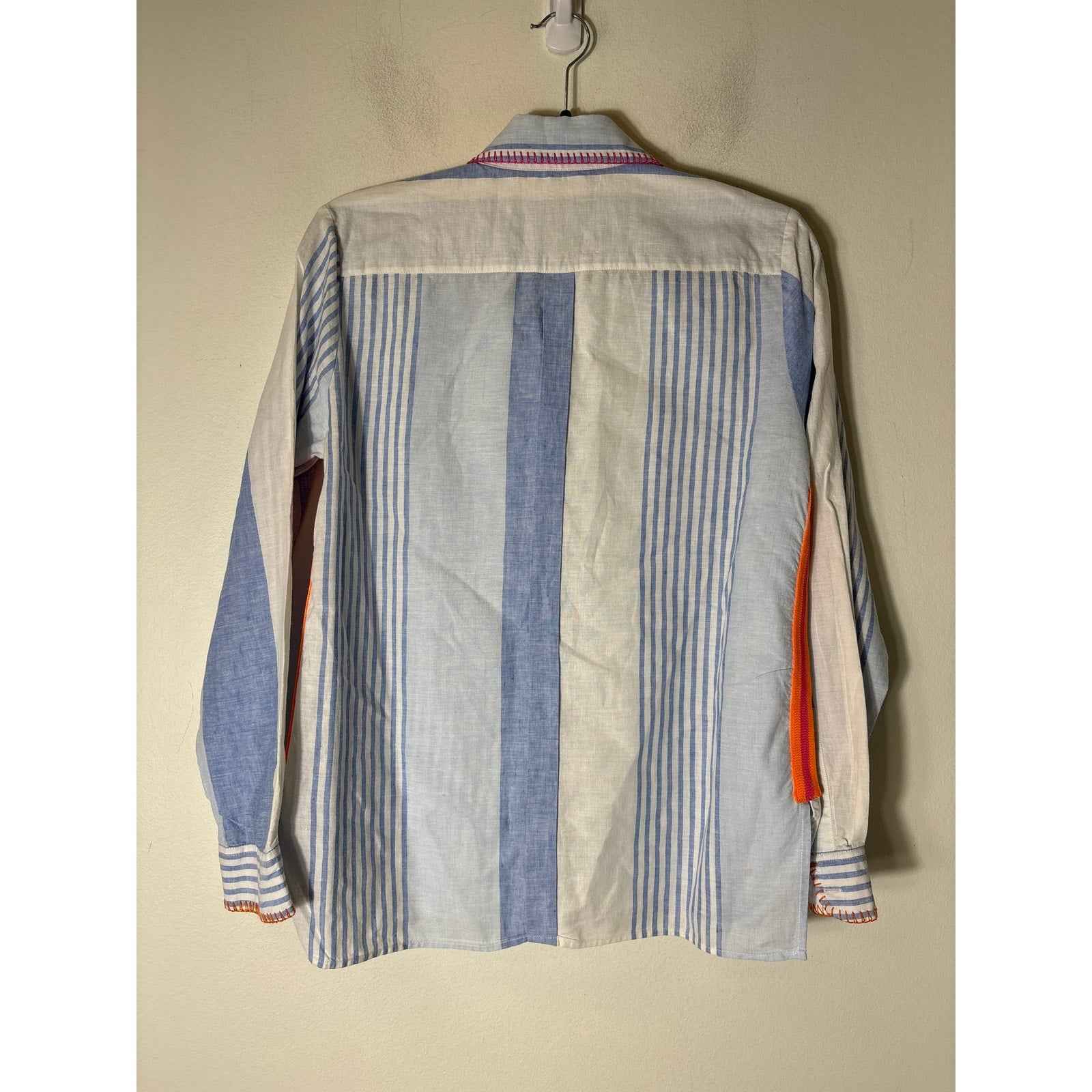 Vilagallo Blue and White Stripe Linen Long Sleeve Shirt S