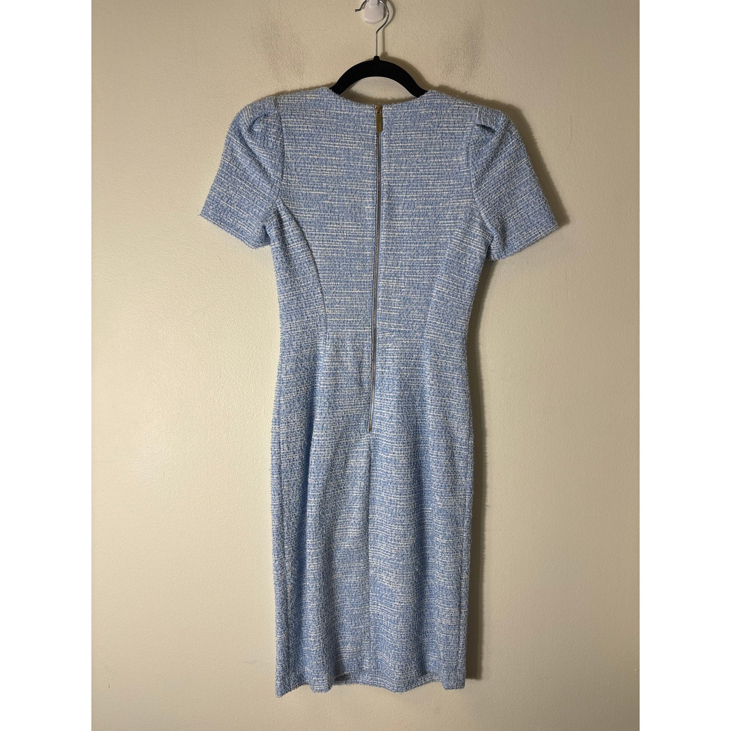 Calvin Klein Light Blue Short Sleeve Tweed Midi Sheath Dress Sz 2