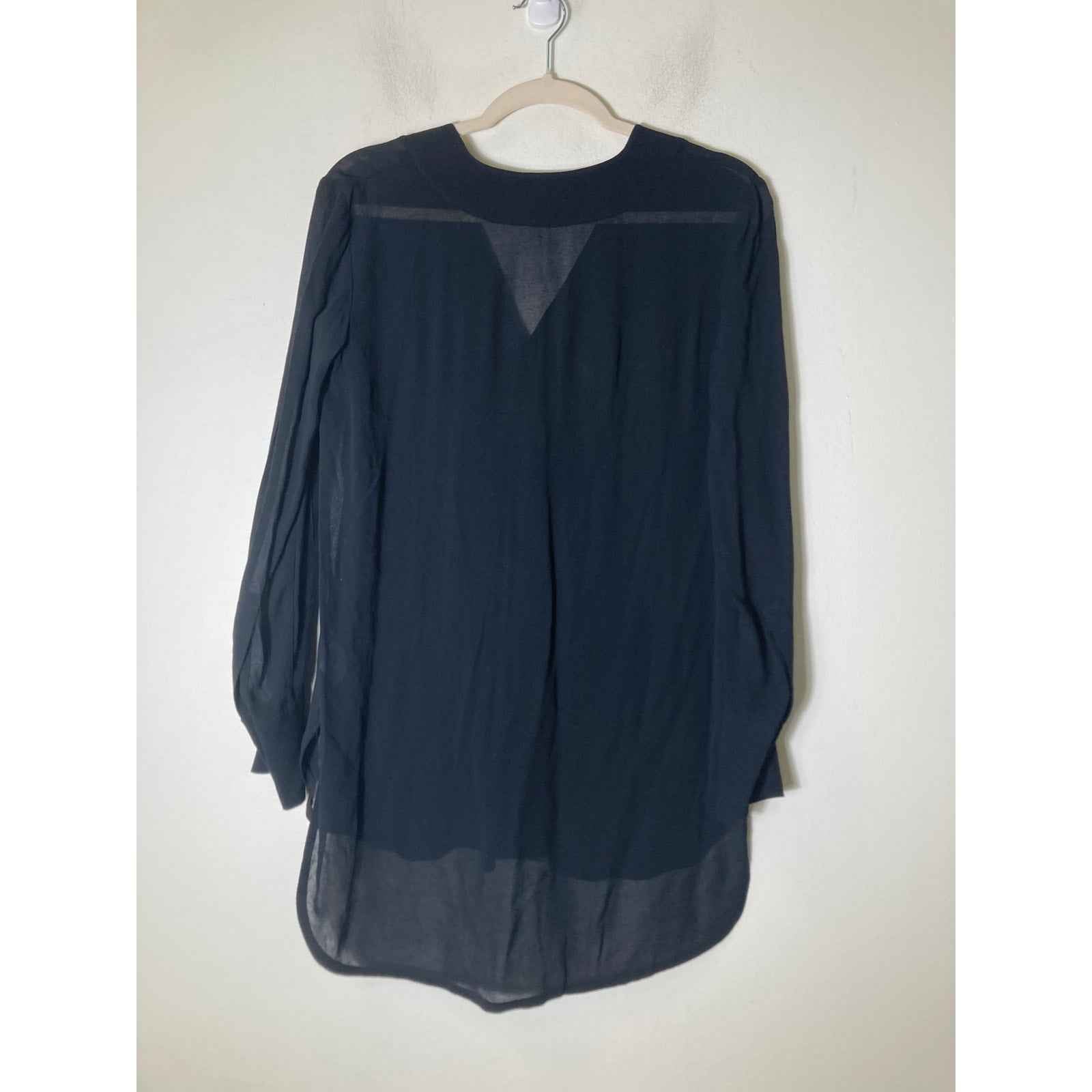 Vince Black Chiffon Hi Low Hem Shirt Sz XXS