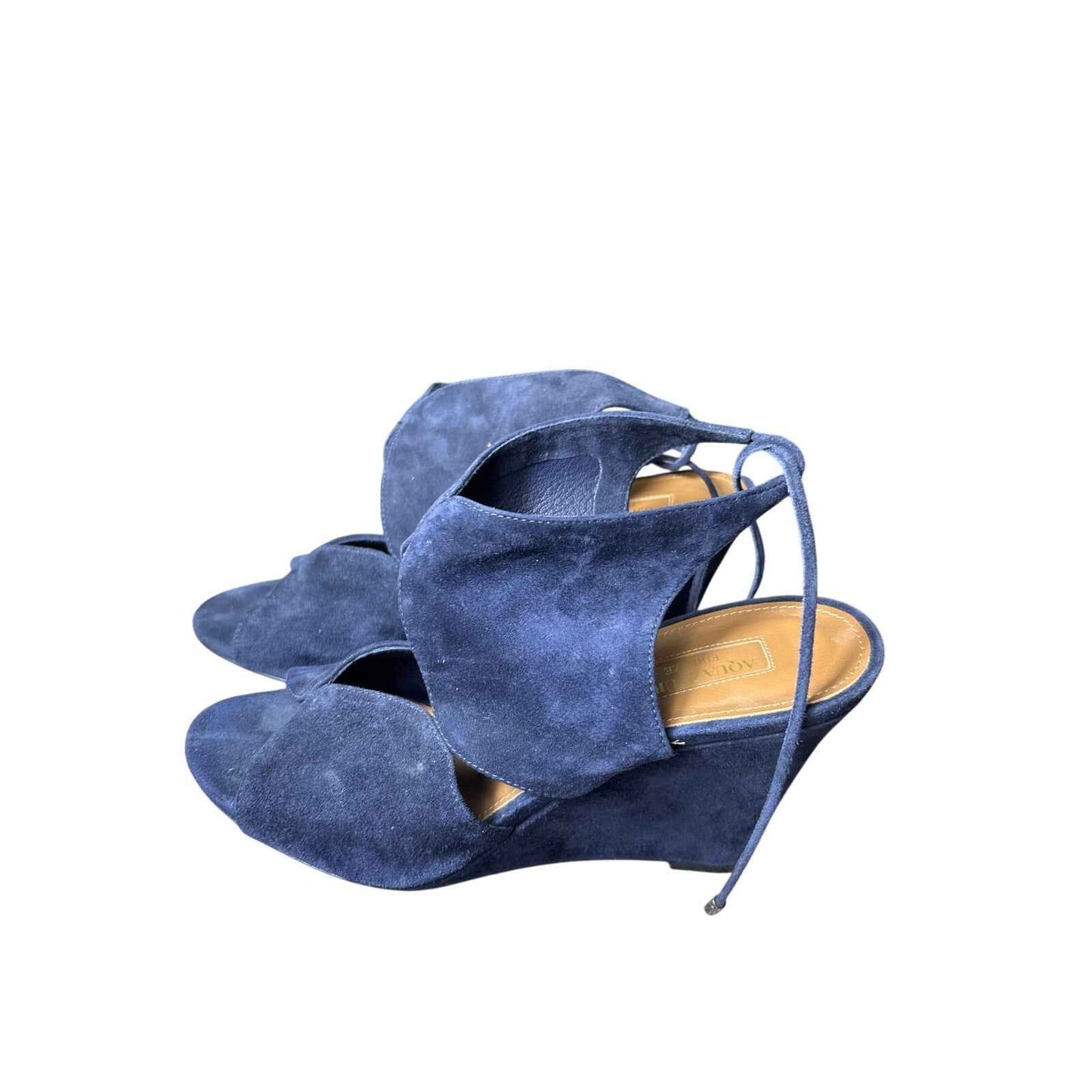 Aquazzura Firenze Navy Suede Wedges Sz 38 (7.5)