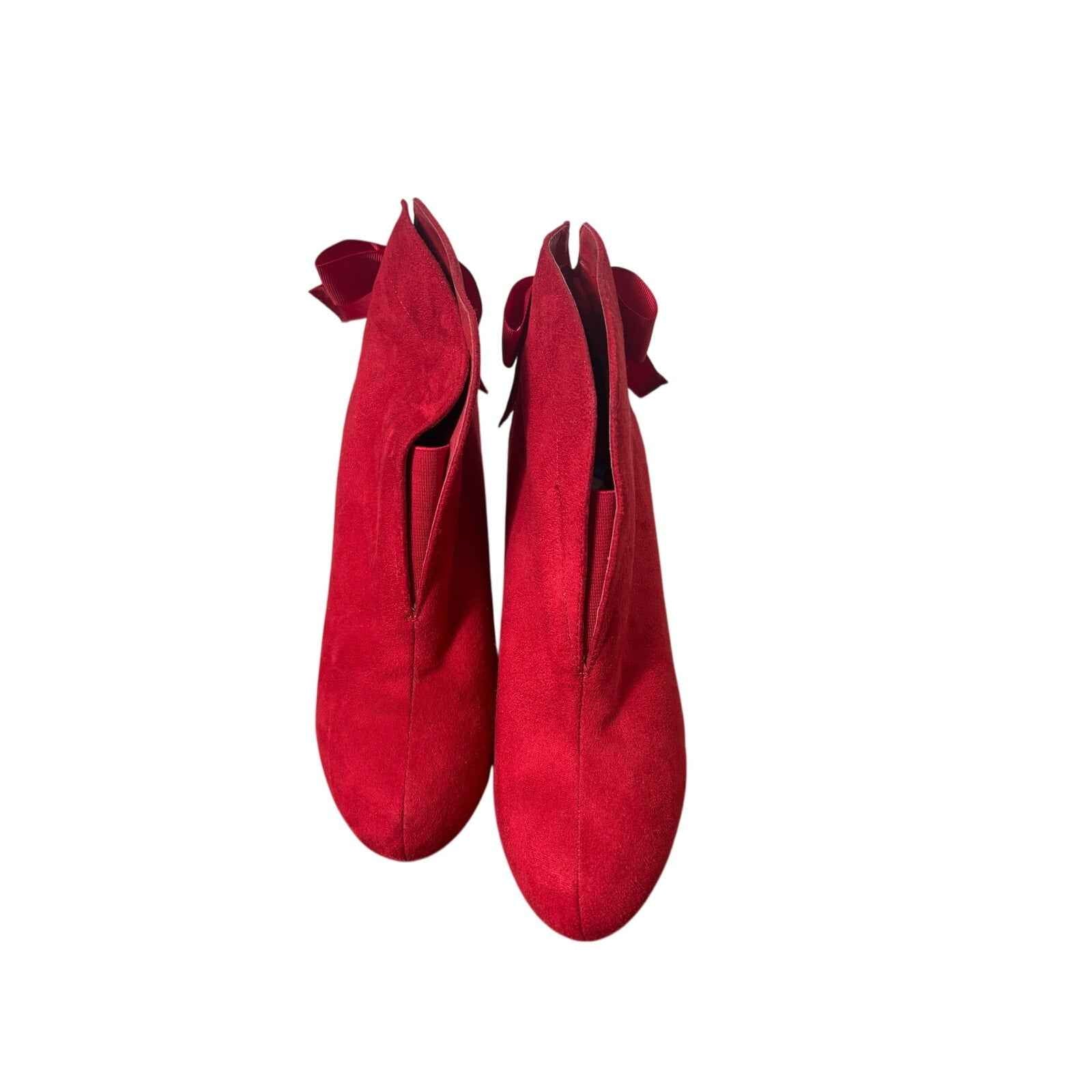 IMPO Red Stretch Faux Suede High Heel Pull On Bootie Sz 6