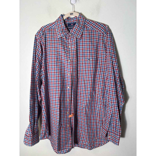Mens Vineyard Vines Slim Fit Red and Blue Plaid Shirt Sz L