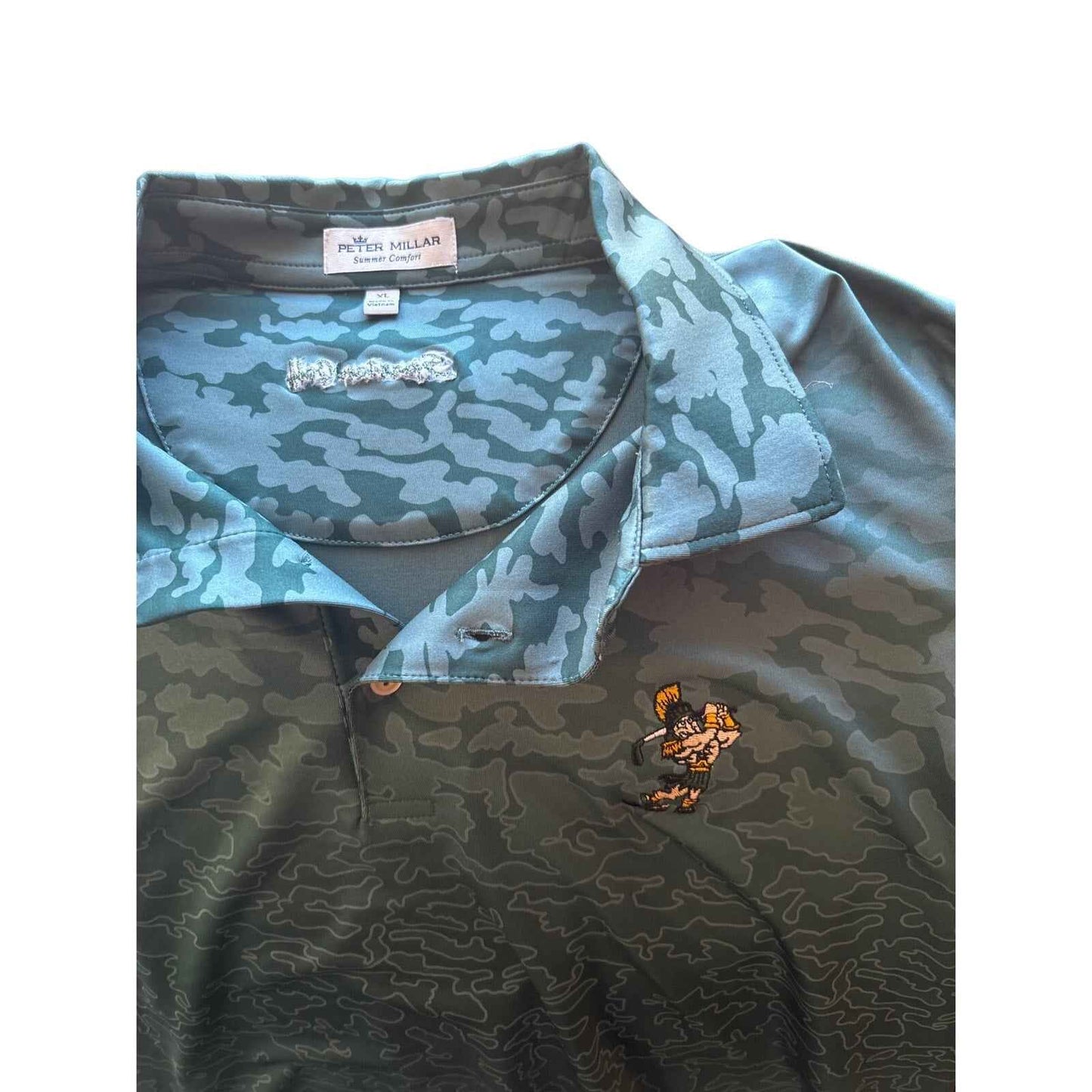 Men's Peter Millar Dark Green Camo Short Sleeve Spartan Shirt Sz XL