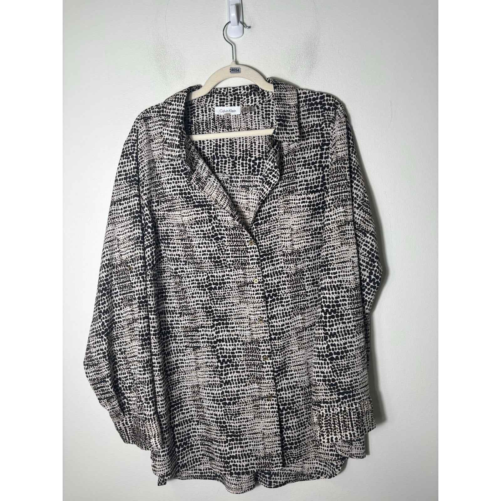 Calvin Klein Black White Print Long Sleeve Button Up Shirt Sz 2X