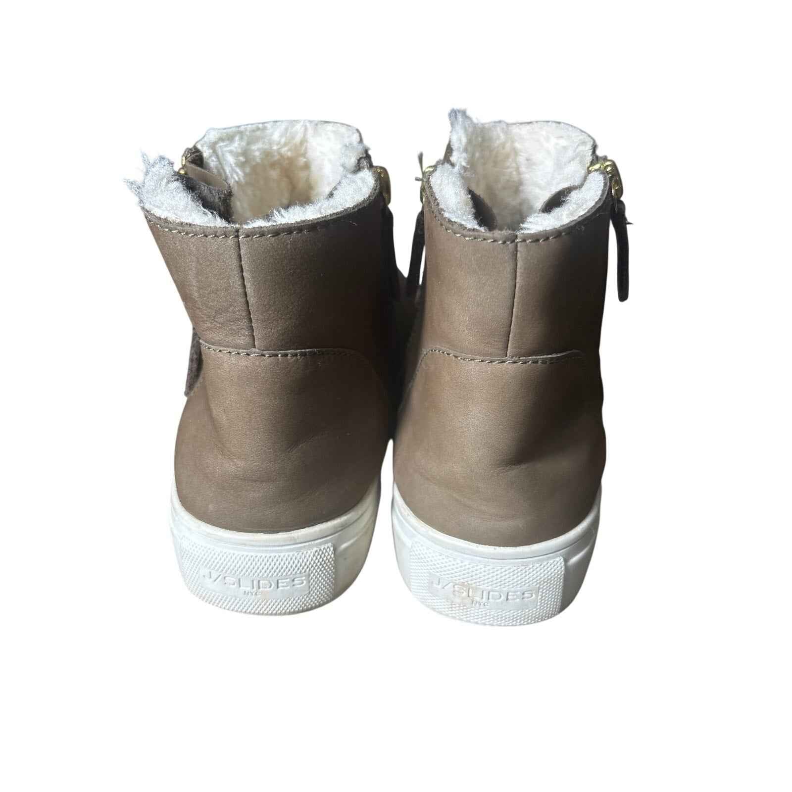 J Slides Brown Leather Flece Lined High Tops Sz 7.5