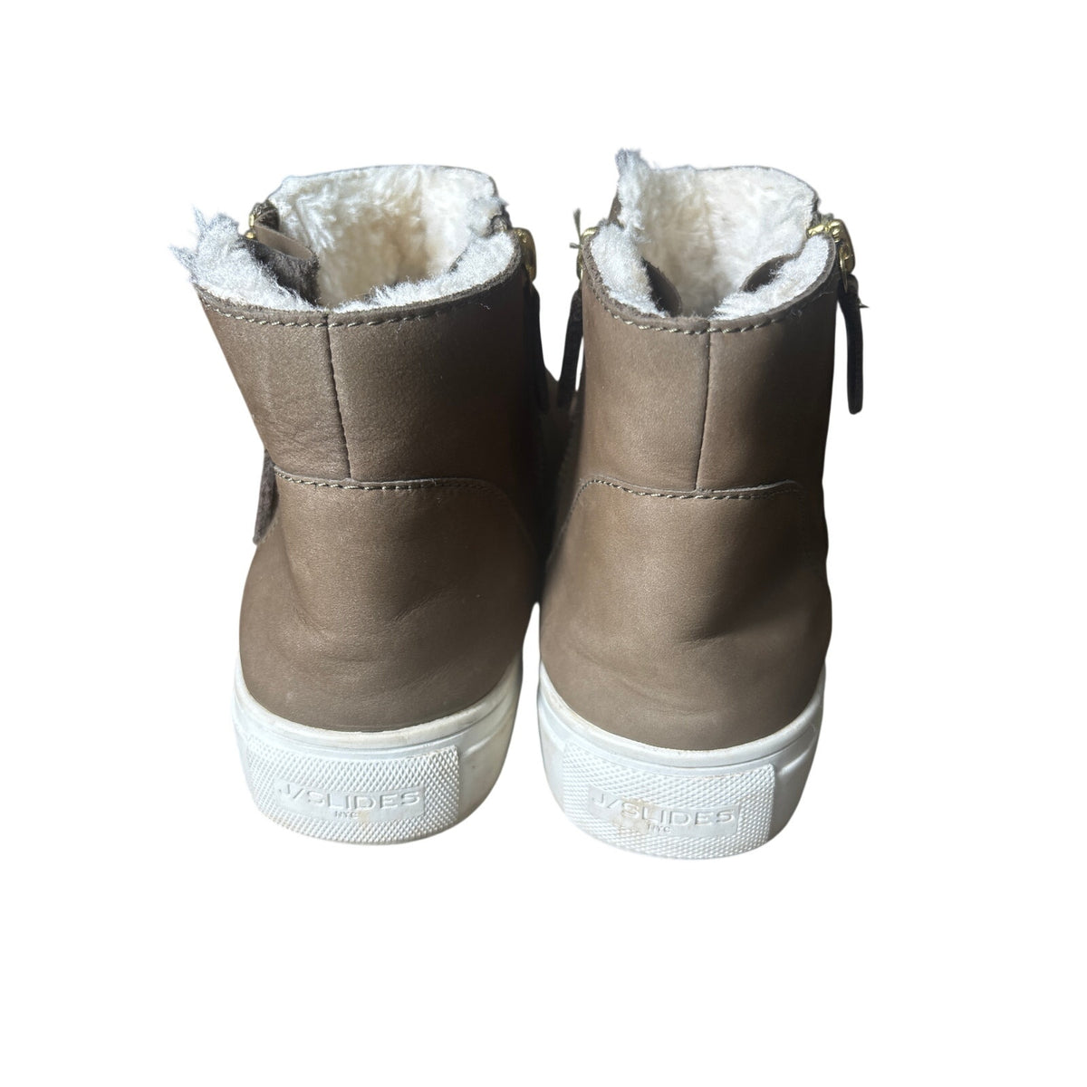 J Slides Brown Leather Flece Lined High Tops Sz 7.5
