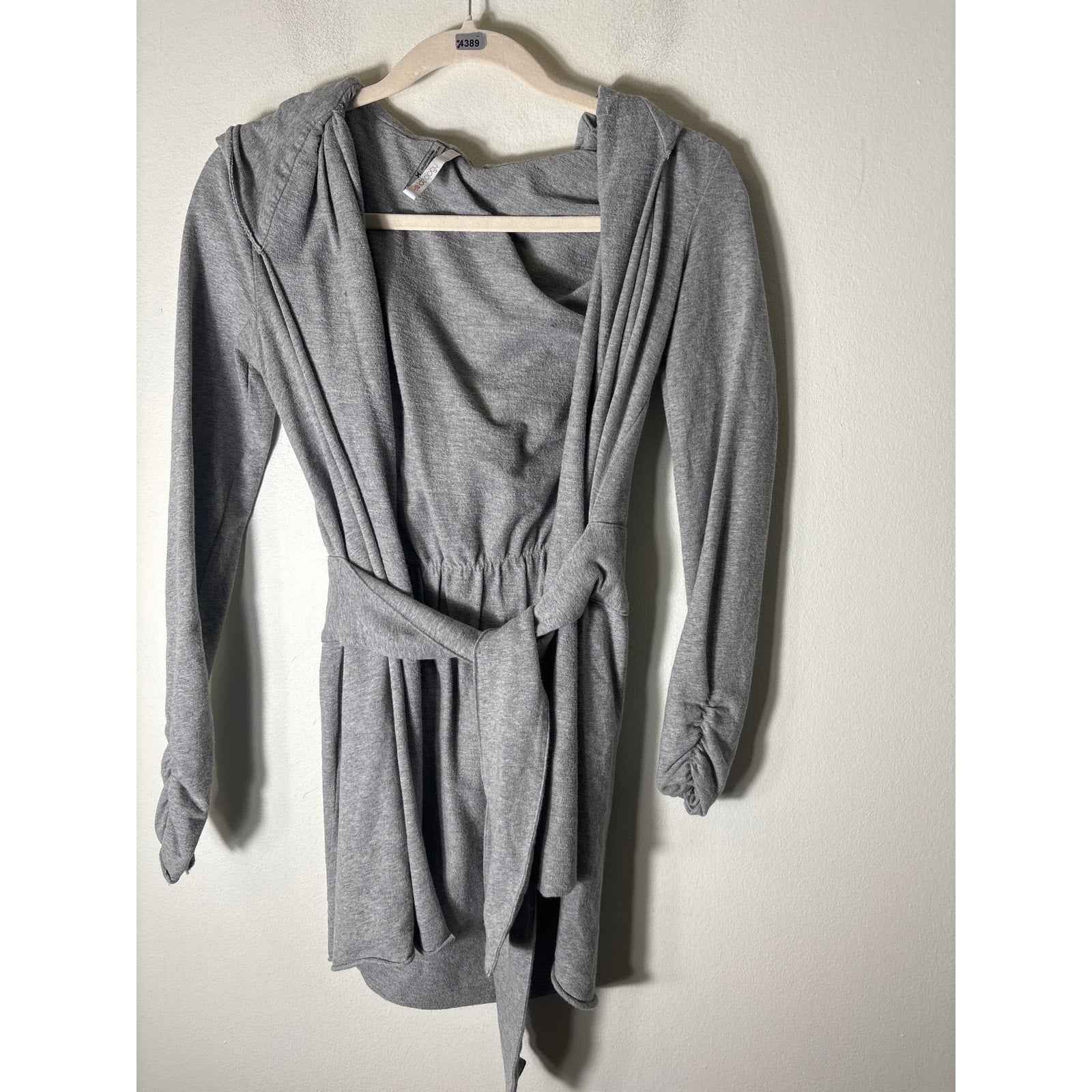 Ideology Athletic Gray Long Sleeve Hooded Open Knit Jacket Ties at the Waist S