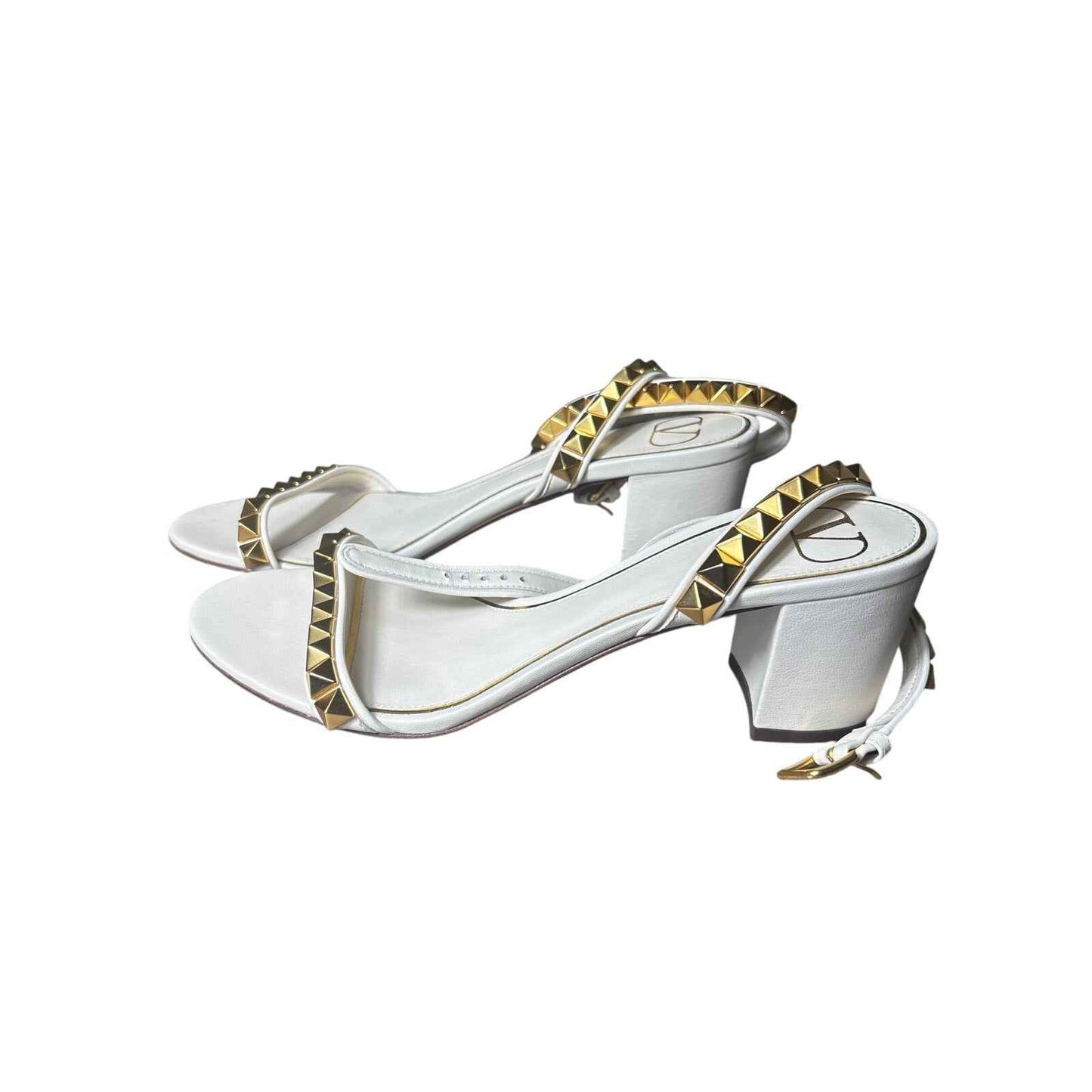 Valentino Garavani White and Gold Strappy Sandal Sz 38