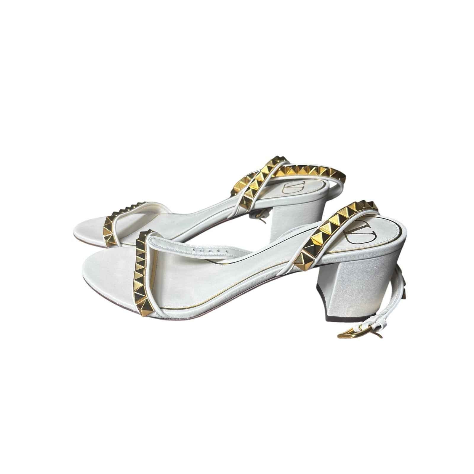Valentino Garavani White and Gold Strappy Sandal Sz 38