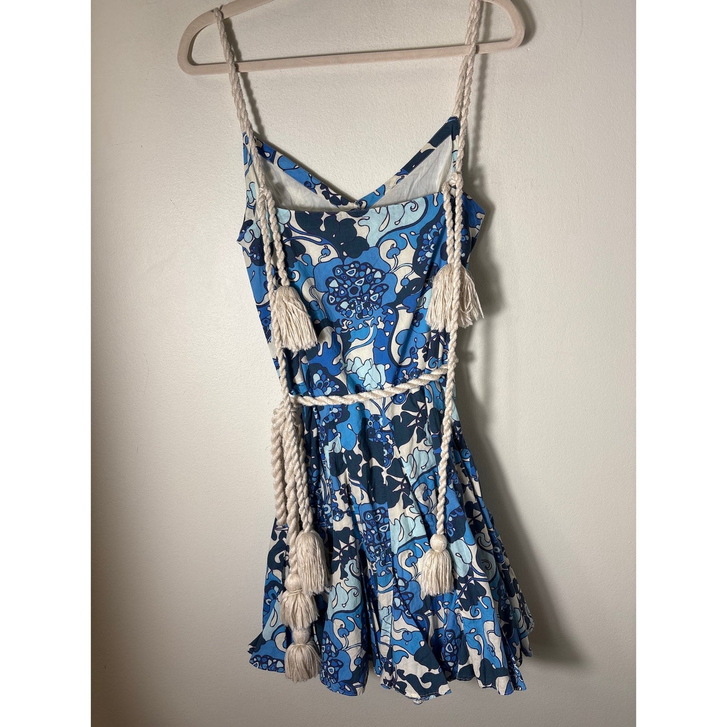 Rhode Blue and White Rope V Neck Mini Dresss Sz M