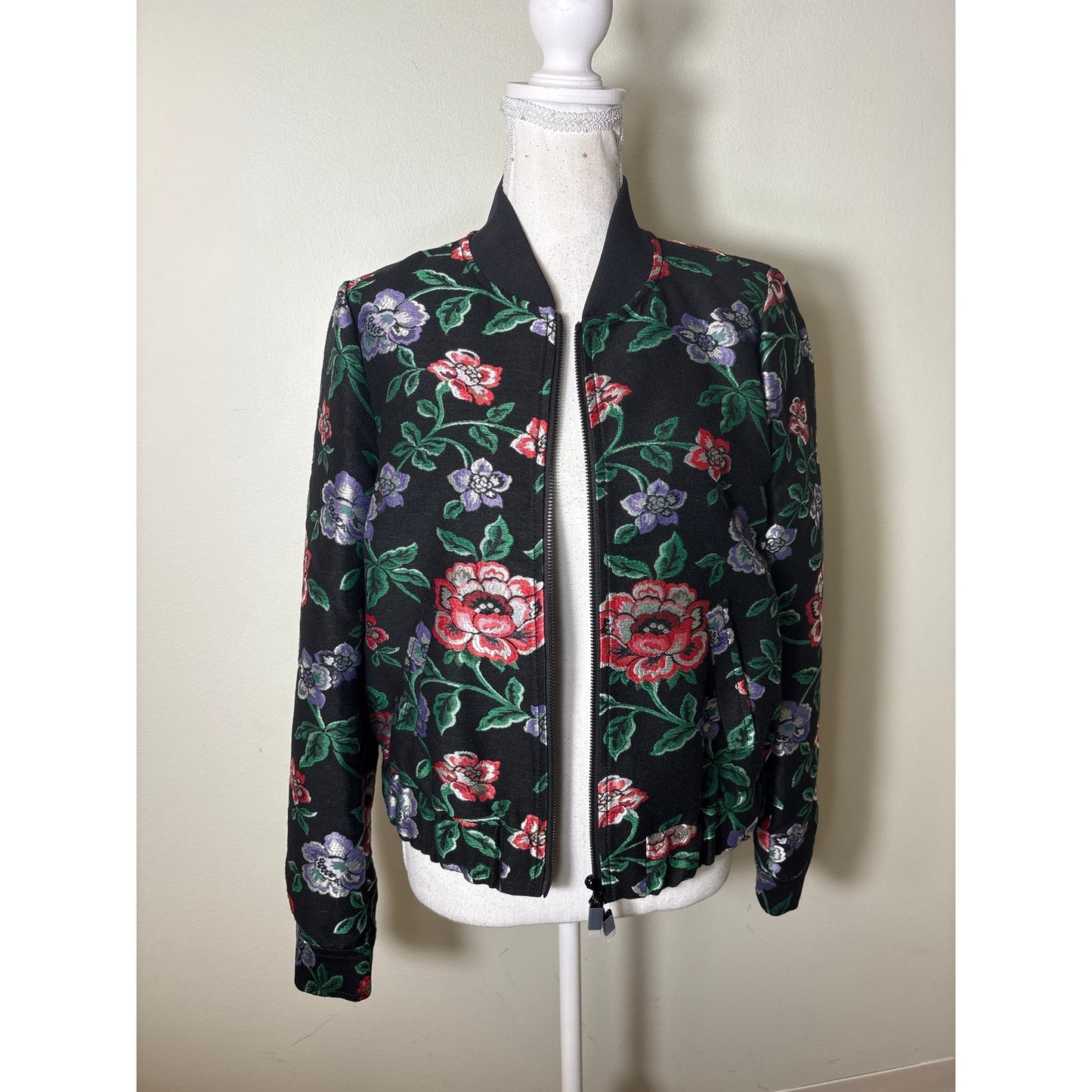 NWT W By Worth Black Purple Raspberry Lurex Floral Jacquard Jacket Sz P