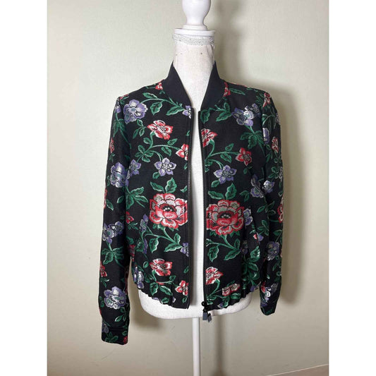 NWT W By Worth Black Purple Raspberry Lurex Floral Jacquard Jacket Sz P
