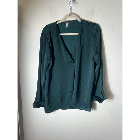 Glam Dark Green Long Sleeve V-Neck Top Sz L