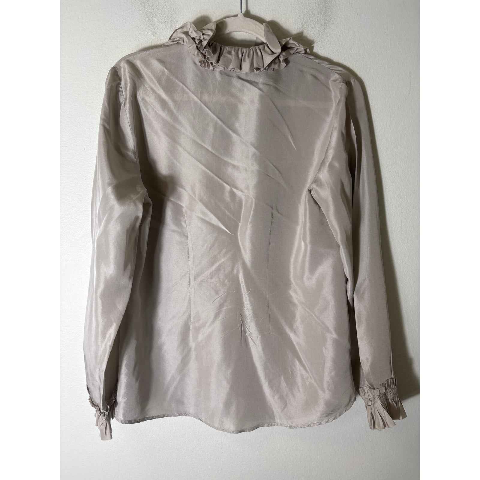Soft Surroundings Bone Long Sleeve Silk Ruffle Blouse Sz M