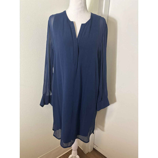 Vince Navy Blue Long Sleeve V-Neck Knee Length Dress Sz 10