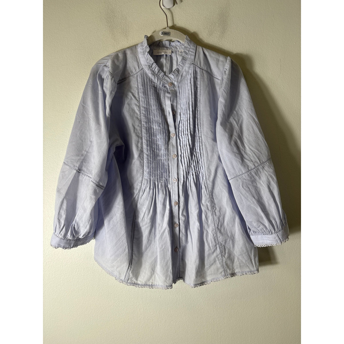 Little Moon Lavendar Cotton Front Pleat Detail Shirt Sz M