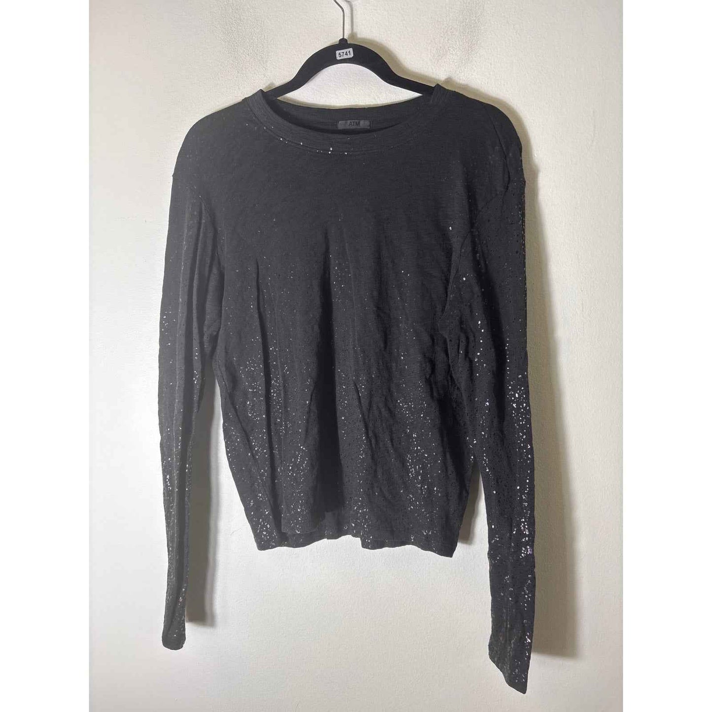 ATM Black Long Sleeve Sparkle Cotton Shirt Sz M