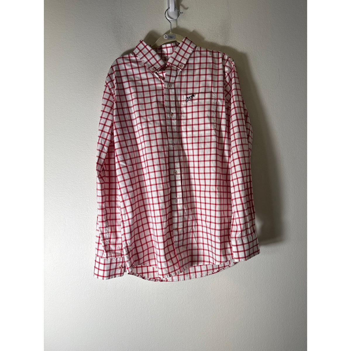 Boys Southern Point Red and White Window Pane Button Up Shirt Sz L