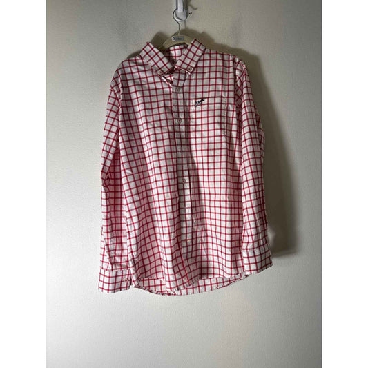 Boys Southern Point Red and White Window Pane Button Up Shirt Sz L