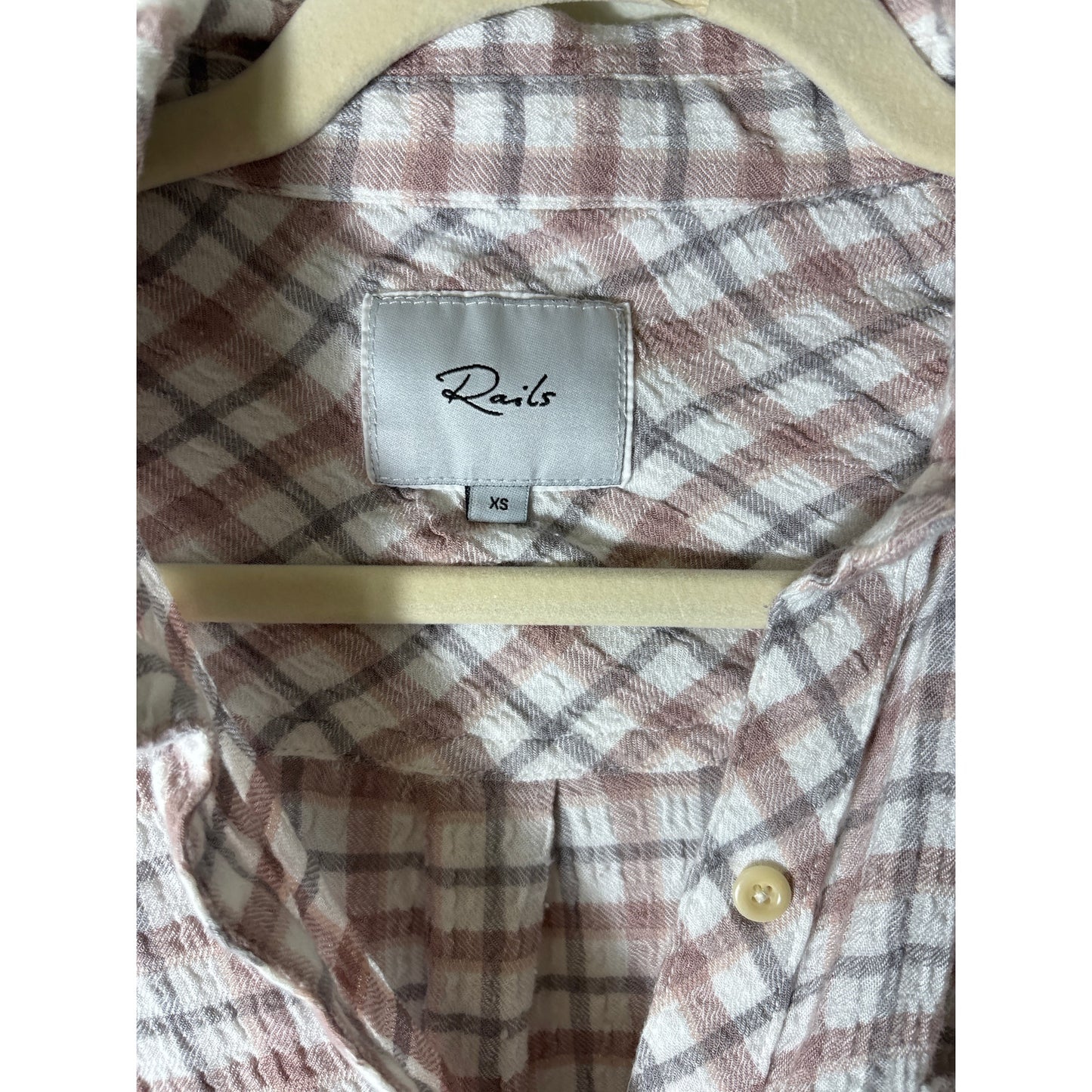Rails Gray and Blush "Brady" Long Sleeve Button Up Shirt Sz XS