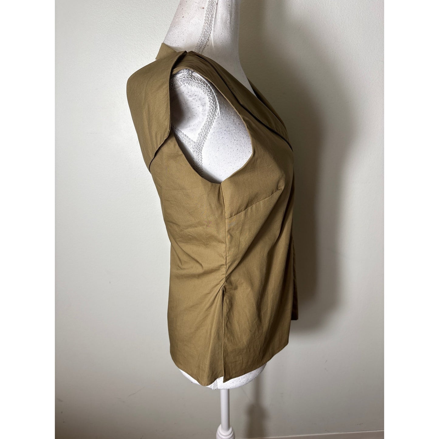 Foemina Green Brown Cotton Sleeveless Fitted Collared Tank Sz 8