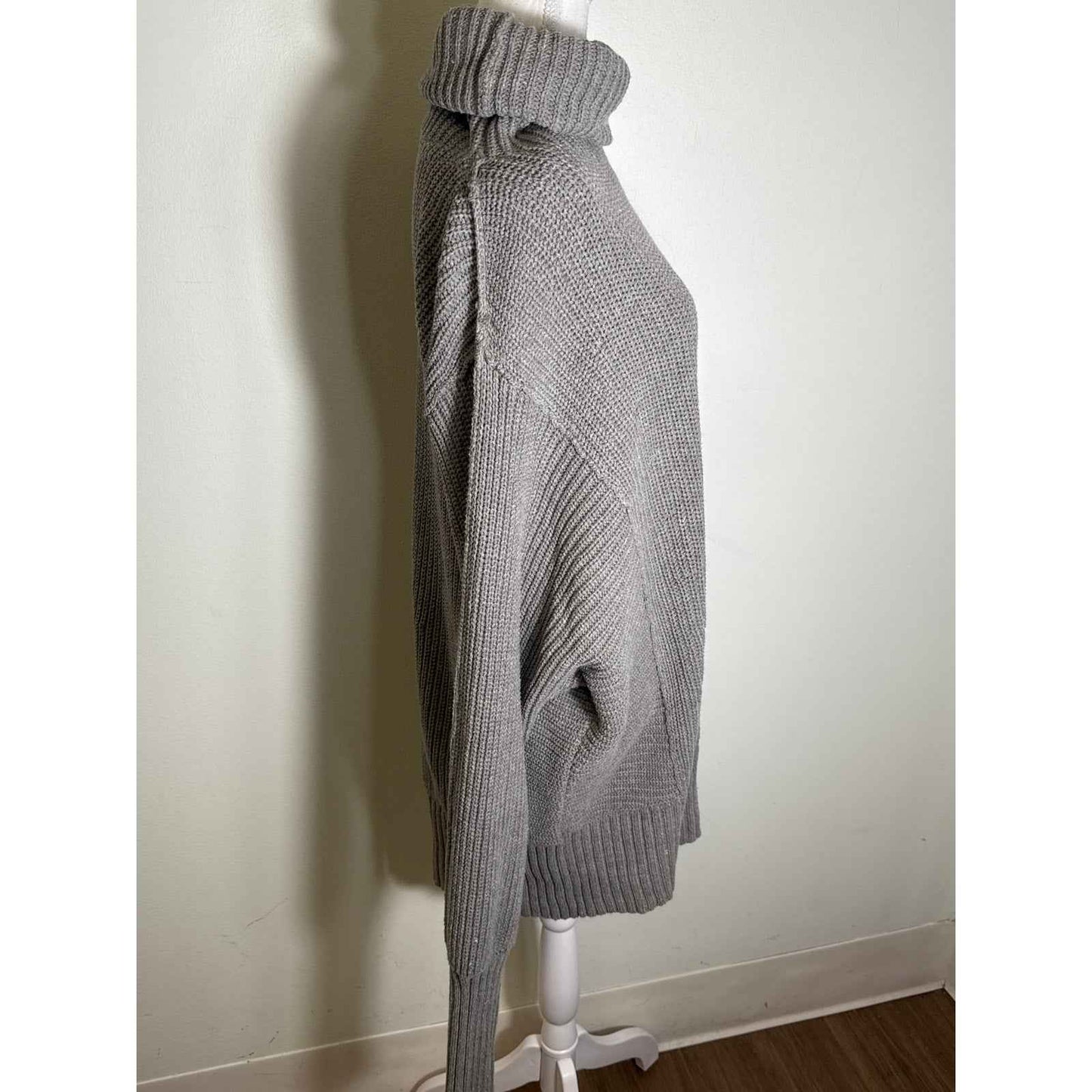 Free People Gray Long Sleeve Knee Length Knit Rollneck Sweater Dress Sz M