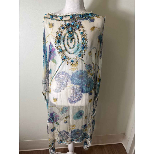 Deepa Gurnani Sheer Floral Intricately Beaded Cover Up OS