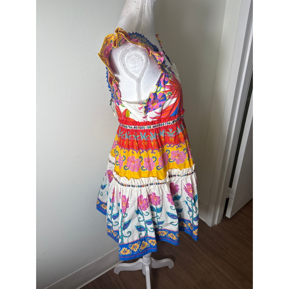 Farm Rio Multicolor Tropical Cotton Sleeveless Mini Dress Sz M